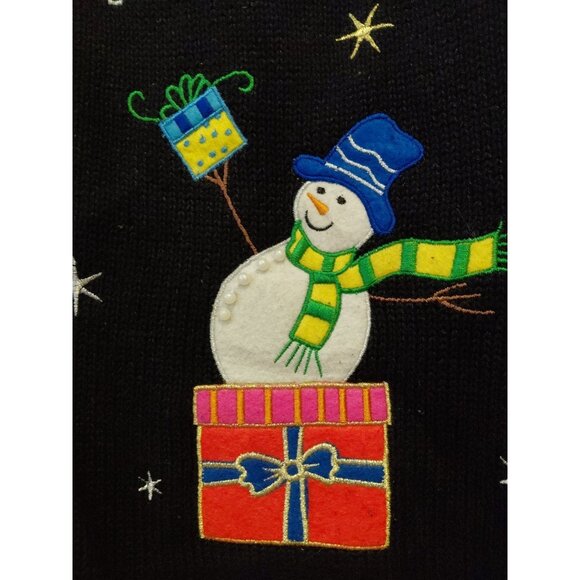 Vtg Christmas Sweater Vest Full Zip Grannycore Snowman Whimsical  XL Applique - Picture 5 of 11